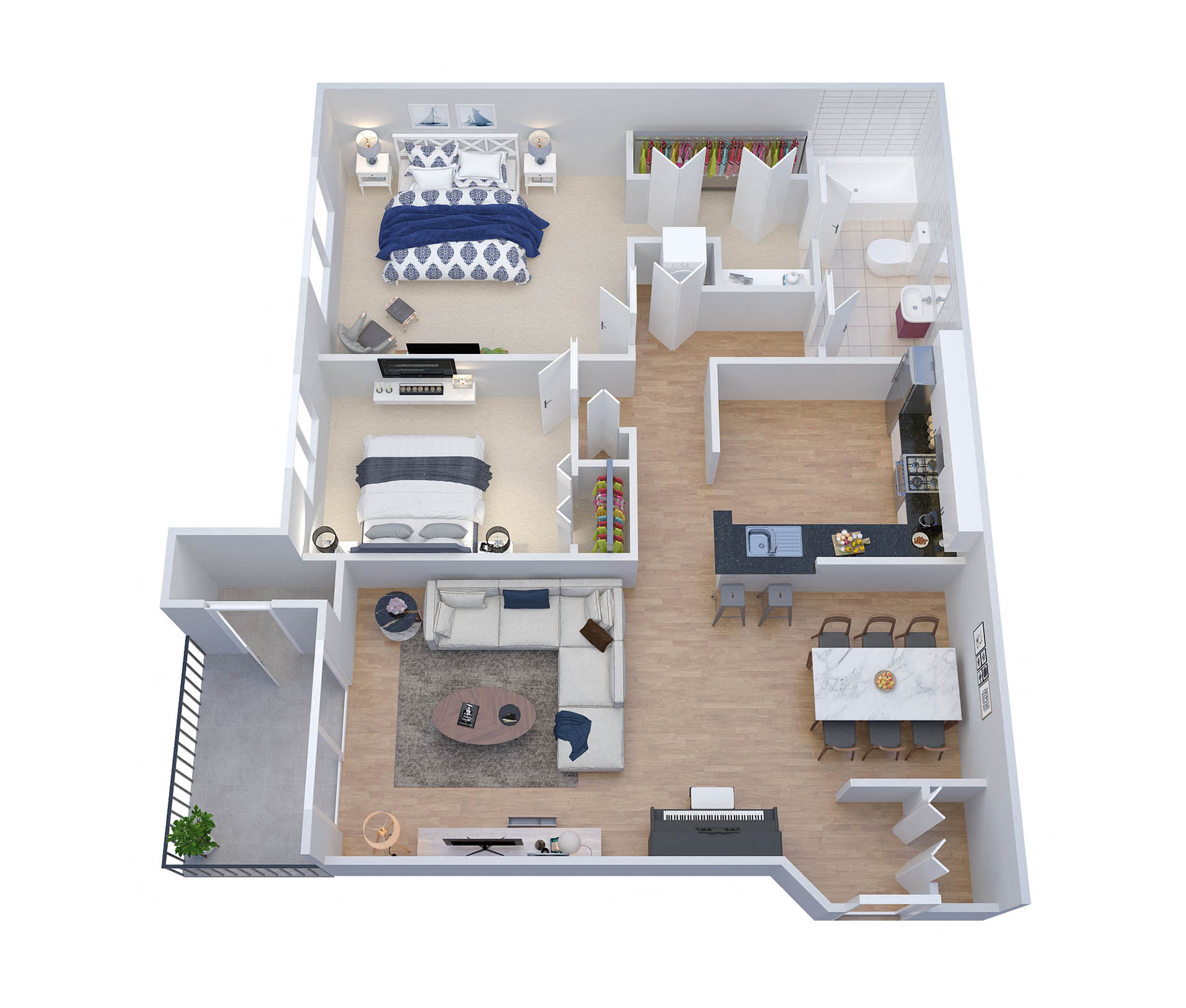 Floor plan for 2 beds, 1 bath, 903 sqft